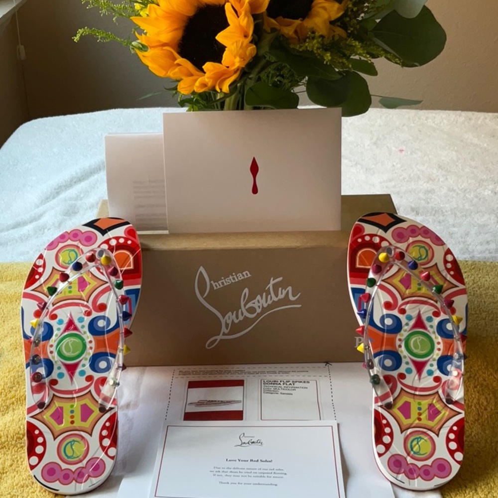 💚❤️ CHRISTIAN LOUBOUTIN LOUBI FLIP SPIKES DONNA - Picture 11 of 16